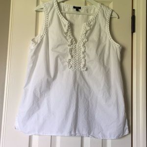 White sleeveless peasant top style top
